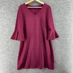 Apt. 9 Dress Women M Medium Pink Shift Short V-Neck 3/4 Sleeve Casual Solid